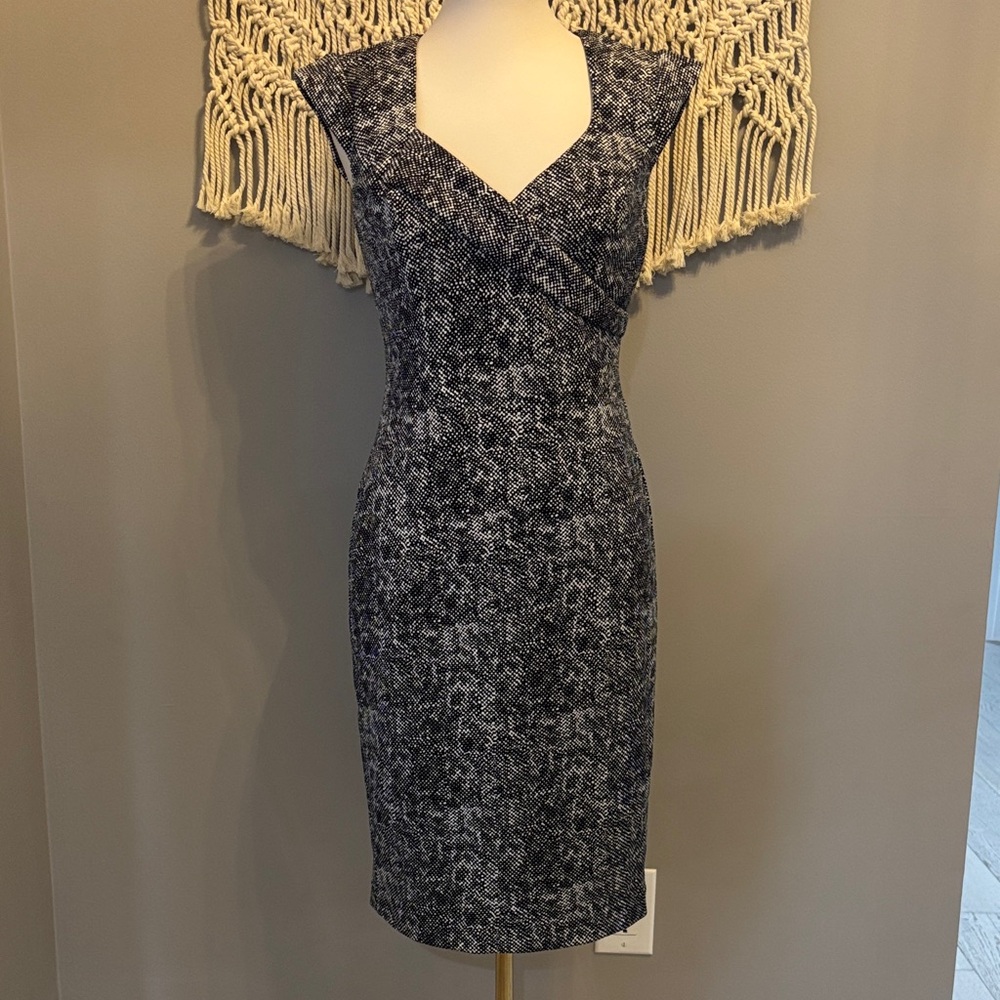 White House Black Market Textured Black and White Midi Dress